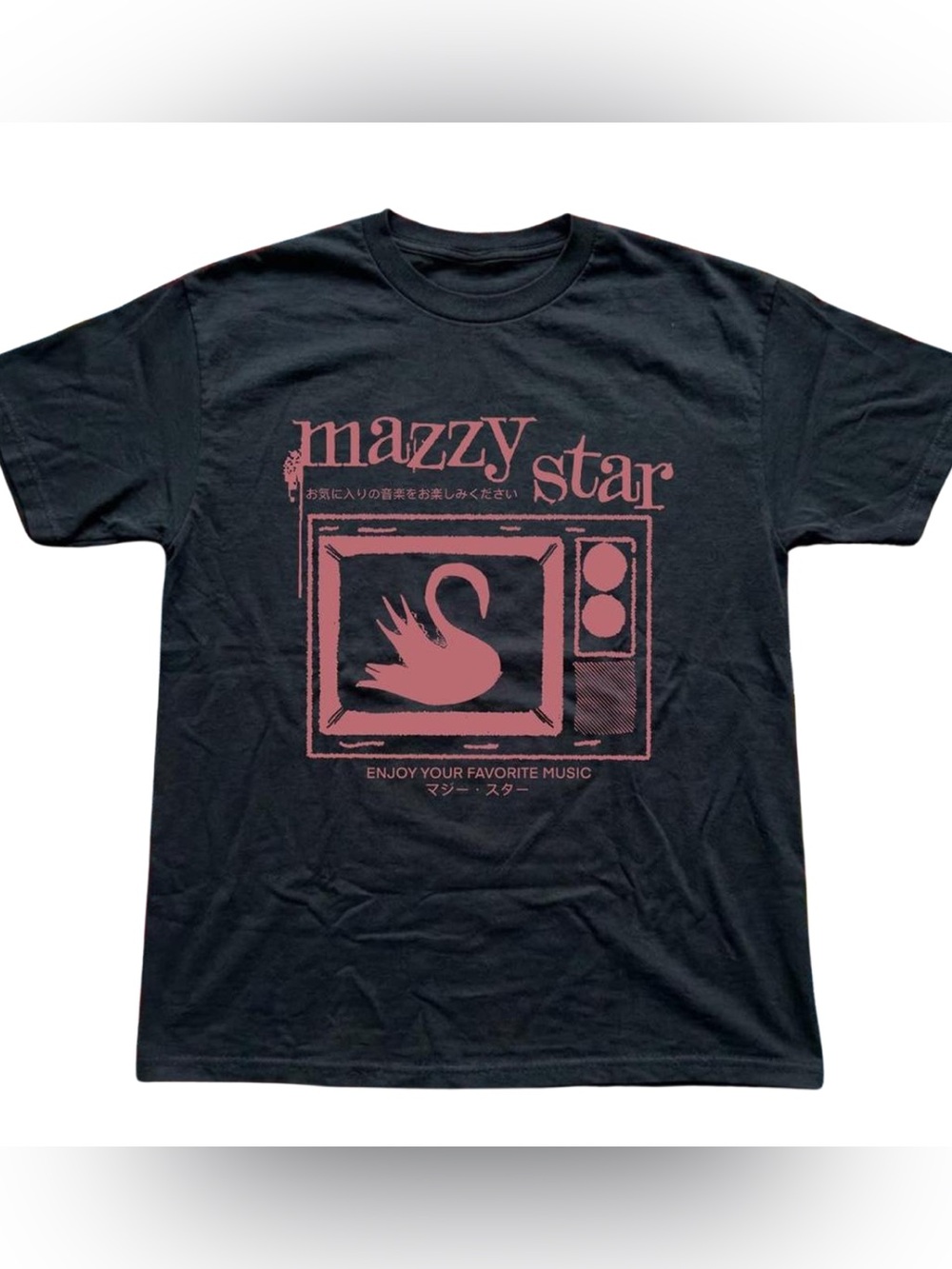 Men's Black Mazzy Star  T-Shirt with Pink Graphic